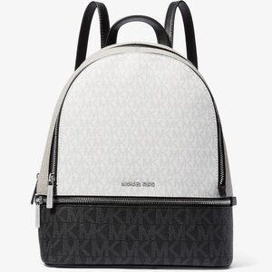 Michael Kors Rhea Medium Color-Block Signature Logo Backpack Optic White Multi